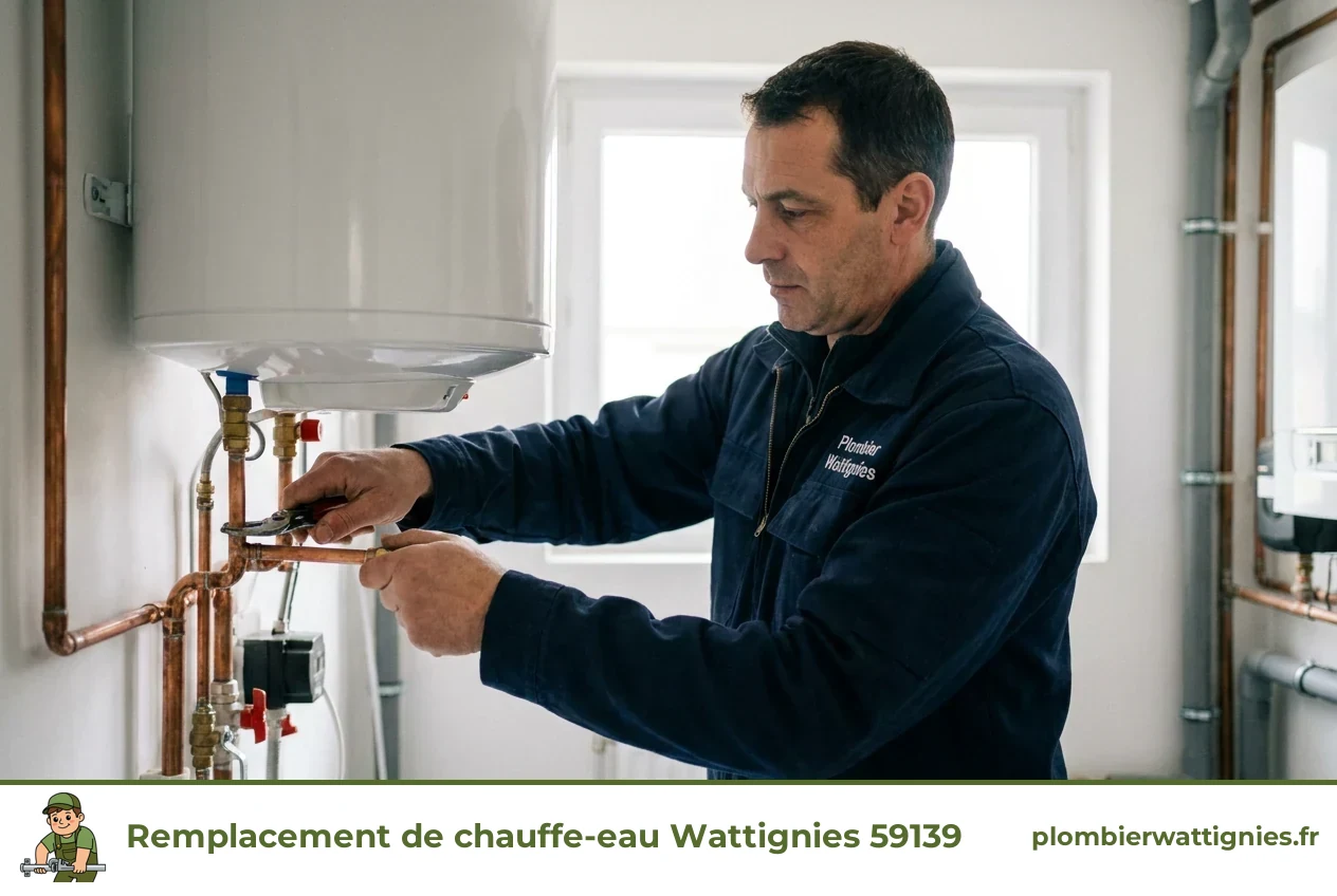 Artisan plombier local à Wattignies remplaçant un chauffe-eau